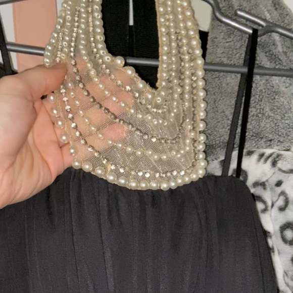 Pearl Jeweled Necklace Halter Mesh Gown - Picture 7 of 8